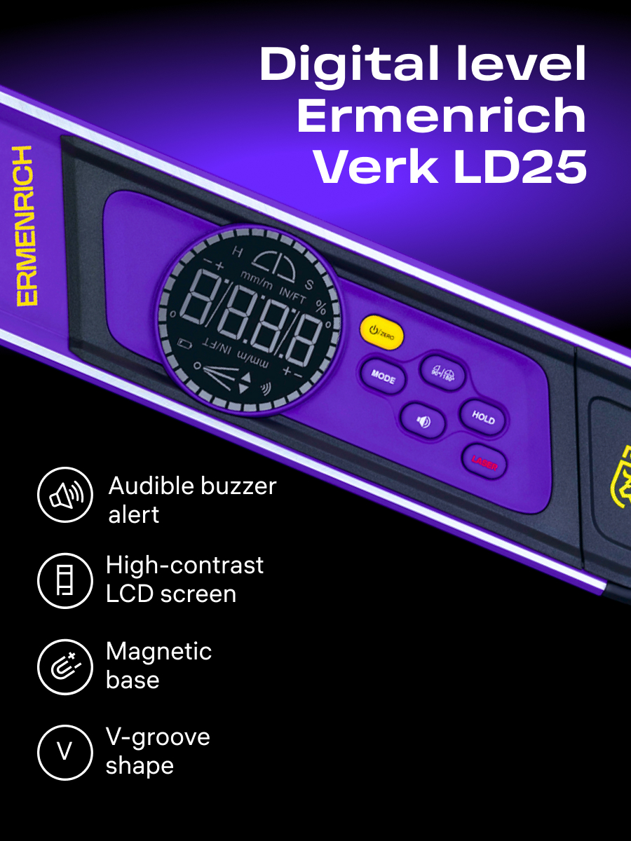Цифровой уровень Ermenrich Verk LD25, с лазером